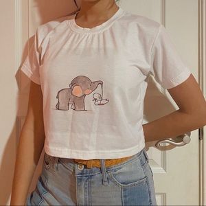 White Elephant Doodle Cropped Tee Tshirt